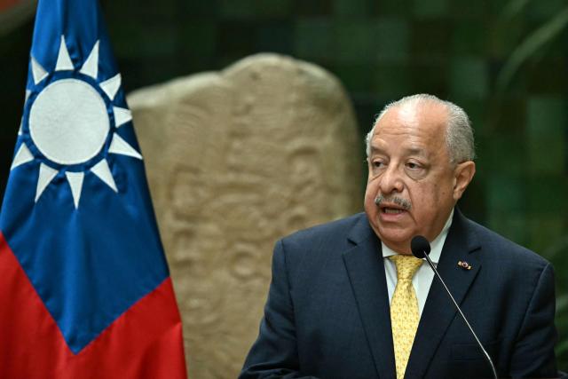 Guatemala's Foreign Minister Carlos Martinez Alvarado speaks during a joint press conference with Taiwan's Foreign Minister Lin Chia-Lung (out of frame) at the Ministry of Foreign Affairs in Guatemala City on October 1, 2026. (Photo by JOHAN ORDONEZ / AFP)