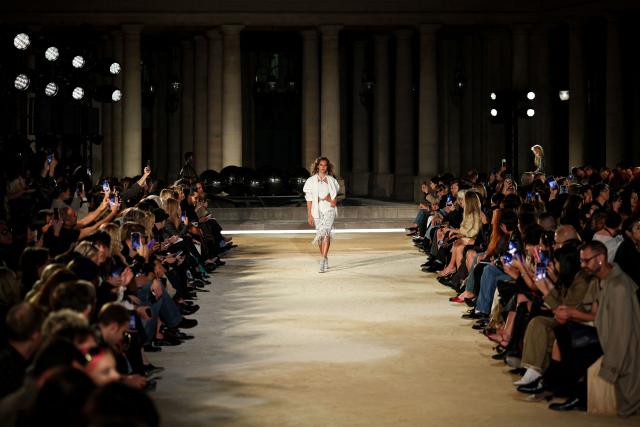 A model presents a creation for Isabel Marant Women's Spring/Summer 2027 collection fashion show as part of the Paris Fashion Week, in Paris on October 1, 2026. (Photo by SIMON WOHLFAHRT / AFP)