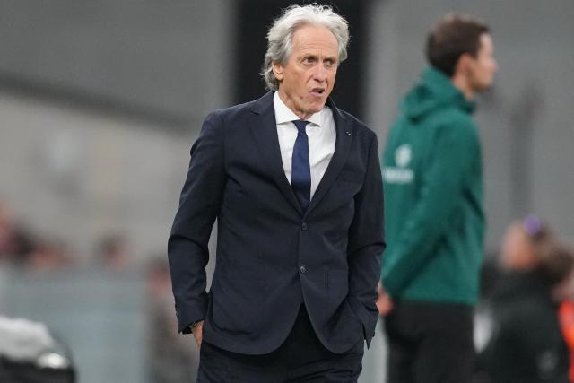 Portugal's head coach Jorge Jesus follows the action from the sidelines during the UEFA Nations League Group A4 match between Denmark and Portugal at Parken stadium in Copenhagen on October 1, 2026. (Photo by Liselotte Sabroe / Ritzau Scanpix / AFP) / Denmark OUT