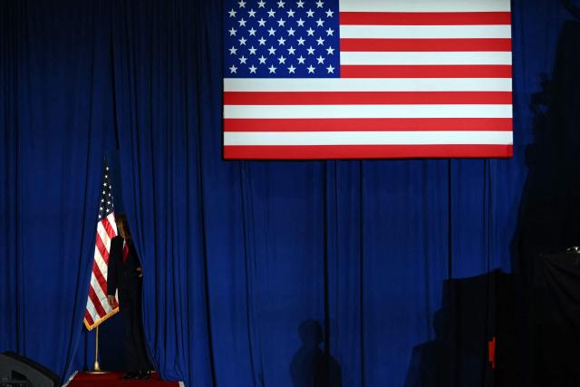 US President Donald Trump arrives to the stage to speaks during a campaign rally at the Choctaw Event Center in Durant, Oklahoma on October 1, 2026. Trump is campaigning for Republican gubernatorial nominee Mike Mazzei. (Photo by Kent NISHIMURA / AFP)