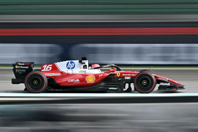 Ferrari's Monegasque driver Charles Leclerc drives during the second practice session ahead of the Formula One Bahrain Grand Prix in Sepang on October 2, 2026. (Photo by Lillian SUWANRUMPHA / AFP)
