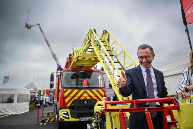 Right wing party Les Republicains (LR) candidate in France's 2027 presidential election Bruno Retailleau visit the World Rescue and Protection Congress, organised by the National Federation of French Firefighters, in La Roche-Sur-Foron, central-eastern France, on October 2, 2026. (Photo by OLIVIER CHASSIGNOLE / AFP)