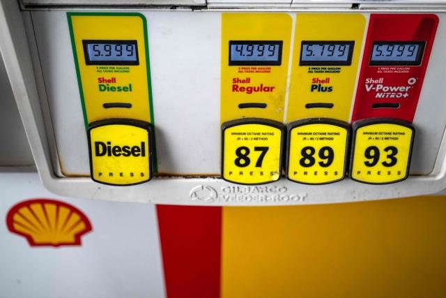 Gasoline prices are seen at a Shell gas station in Houston, on October 2, 2026. Global oil prices have risen sharply since US President Donald Trump and US ally Israel launched the war against Iran in late February, with Tehran's retaliatory action targeting Washington's allies in the Gulf and virtually shutting a key energy trading route. (Photo by RONALDO SCHEMIDT / AFP)