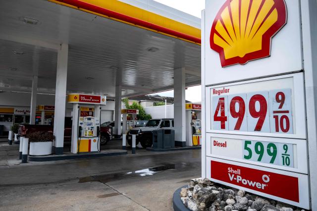Gasoline prices are seen at a Shell gas station in Houston, on October 2, 2026. Global oil prices have risen sharply since US President Donald Trump and US ally Israel launched the war against Iran in late February, with Tehran's retaliatory action targeting Washington's allies in the Gulf and virtually shutting a key energy trading route. (Photo by RONALDO SCHEMIDT / AFP)