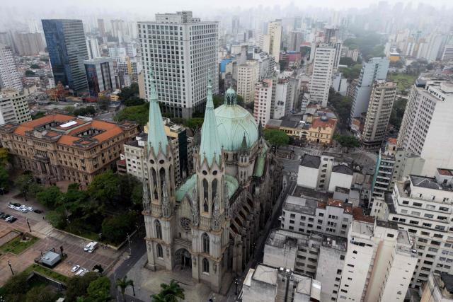 This aerial view shows the Metropolitan Cathedral of Our Lady Assumption and Saint Paul, aka "Catedral da Se", in Sao Paulo, Brazil on October 2, 2026. (Photo by Luis ROBAYO / AFP)