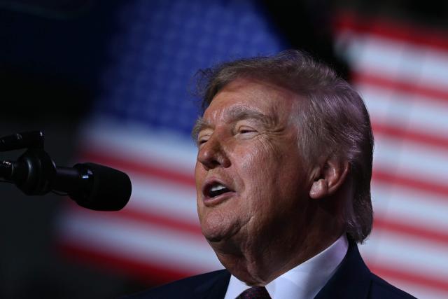 US President Donald Trump speaks during a midterm campaign rally at The Mitchell Center of the University of South Alabama in Mobile, Alabama on October 2, 2026. (Photo by Brendan SMIALOWSKI / AFP)