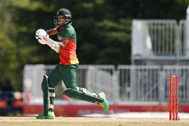Bangladesh's Nasum Ahmed bats against Sri Lanka in their cricket match for bronze during the 2026 Asian Games at the Korogi Athletic Park in Nisshin on October 3, 2026. (Photo by ANDREW CABALLERO-REYNOLDS / AFP)