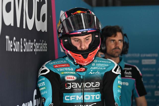 CFMOTO Gaviota Asper Team rider Maximo Quiles of Spain to start the Moto3 class qualifying session of MotoGP Japanese Grand Prix at the Mobility Resort Motegi in Motegi, Tochigi prefecture on October 3, 2026. (Photo by Toshifumi KITAMURA / AFP)
