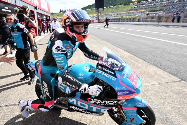 CFMOTO Gaviota Asper Team rider Maximo Quiles of Spain to start the Moto3 class qualifying session of MotoGP Japanese Grand Prix at the Mobility Resort Motegi in Motegi, Tochigi prefecture on October 3, 2026. (Photo by Toshifumi KITAMURA / AFP)