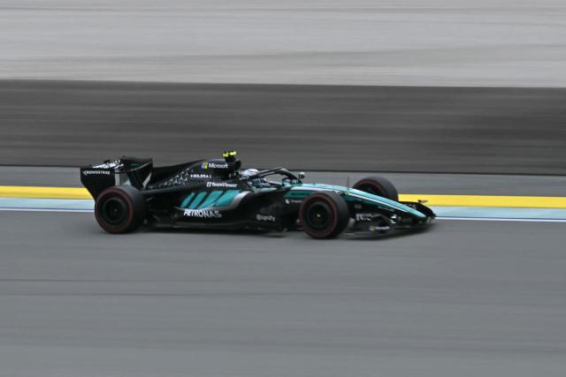 Mercedes' Italian driver Kimi Antonelli steers his car during the third practice session ahead of the Formula One Bahrain Grand Prix in Sepang on October 3, 2026. (Photo by Lillian SUWANRUMPHA / AFP)