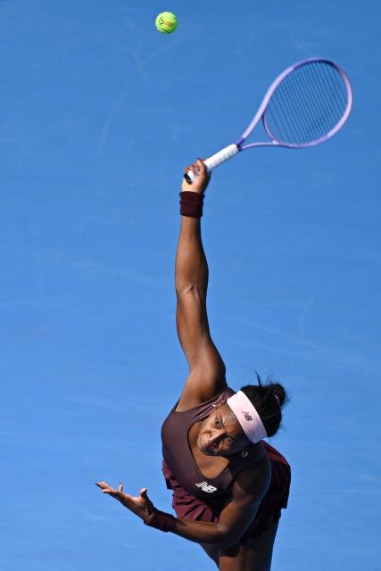 USA's Coco Gauff serves to Colombia´s Camila Osorio during their women's singles second round tennis match at the China Open tennis tournament in Beijing on October 3, 2026. (Photo by WANG Zhao / AFP)