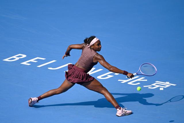 USA's Coco Gauff hits a return to Colombia´s Camila Osorio during their women's singles second round tennis match at the China Open tennis tournament in Beijing on October 3, 2026. (Photo by WANG Zhao / AFP)