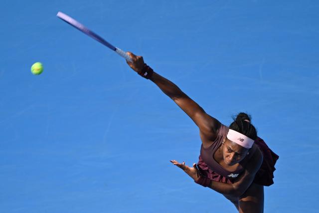 USA's Coco Gauff serves to Colombia´s Camila Osorio during their women's singles second round tennis match at the China Open tennis tournament in Beijing on October 3, 2026. (Photo by WANG Zhao / AFP)