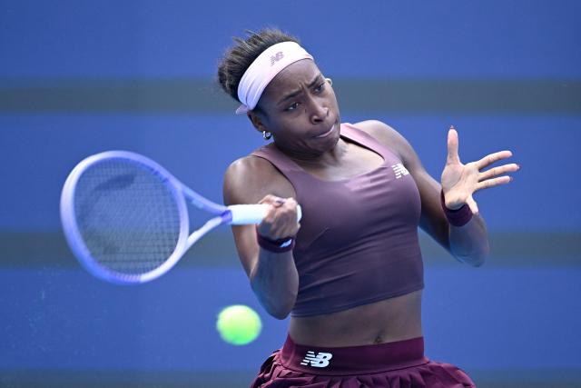 USA's Coco Gauff hits a return to Colombia's Camila Osorio during their women's singles second round tennis match at the China Open tennis tournament in Beijing on October 3, 2026. (Photo by WANG Zhao / AFP)