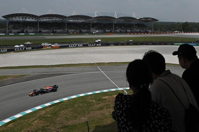 Red Bull Racing's Dutch driver Max Verstappen steers his car during the third practice session ahead of the Formula One Bahrain Grand Prix in Sepang on October 3, 2026. (Photo by Lillian SUWANRUMPHA / AFP)