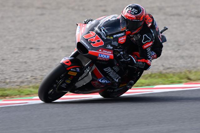 Liqui Moly Dynavolt Intact GP rider Manuel Gonzalez of Spain rides his motorcycle during the Moto2 class practice session of MotoGP Japanese Grand Prix at the Mobility Resort Motegi in Motegi, Tochigi prefecture on October 3, 2026. (Photo by Toshifumi KITAMURA / AFP)