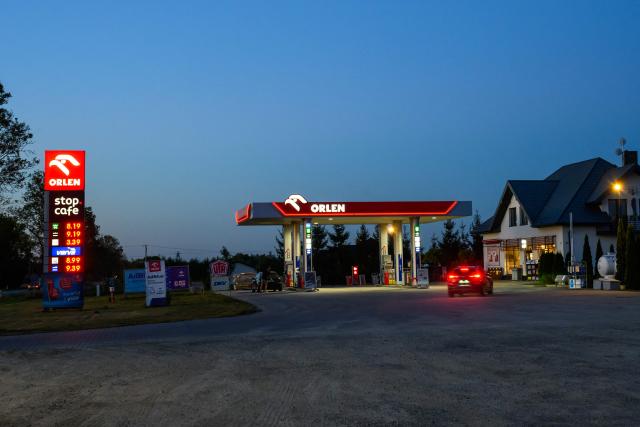 This photograph taken on October 2, 2026 shows an Orlen petrol station outside the city of Radom, some 100 km south of Warsaw. (Photo by Mladen ANTONOV / AFP)