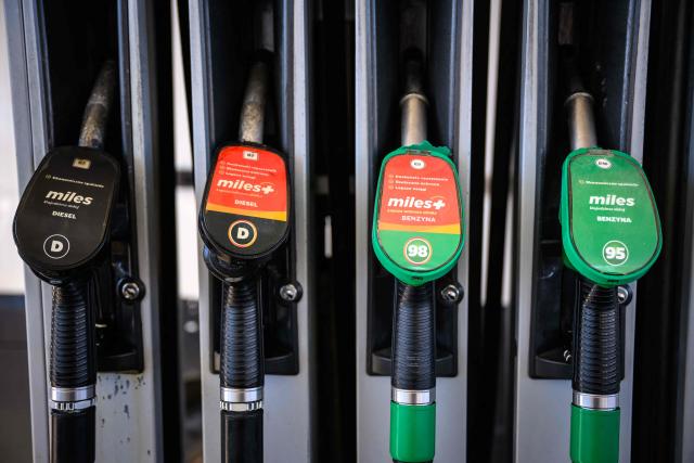 This photograph taken on October 2, 2026 shows nozzles at a petrol station in Warsaw. (Photo by Mladen ANTONOV / AFP)