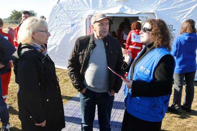 Exercise participants and volunteers take part in the "Vytis Skliautas 2026" civil protection exercise at a humanitarian training camp at the Lazdijai Hippodrome in Lazdijai, Lithuania on October 3, 2026, as the drill tests the country's readiness for mobilization. (Photo by Petras Malukas / AFP)