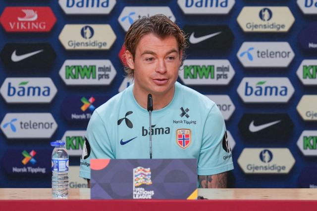 Norway's Patrick Berg addresses a press conference prior to a training session at Estadio Do Dragao in Porto, Portugal on October 3, 2026, the day before the UEFA Nations League Group A4 football match between Portugal and Norway. (Photo by Lise Åserud / NTB / AFP) / Norway OUT