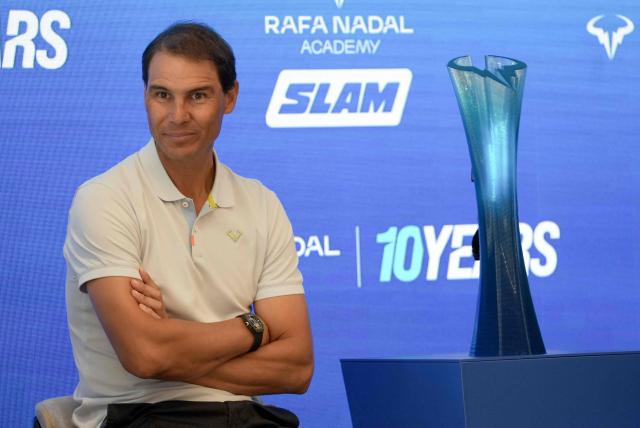 Spanish tennis legend Rafael Nadal gives a press conference prior an event to celebrate Rafael Nadal academy's 10th anniversary in Manacor on the Spanish Balearic Island of Mallorca on October 3, 2026. (Photo by MANU QUINTERO / AFP)