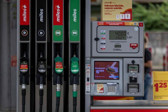 This photograph taken on October 3, 2026 shows an Circle-K petrol station in downtown of Riga, Latvia. (Photo by Wojtek RADWANSKI / AFP)