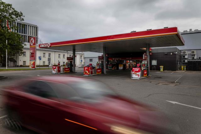 This photograph taken on October 3, 2026 shows an Circle-K petrol station in downtown of Riga, Latvia. (Photo by Wojtek RADWANSKI / AFP)