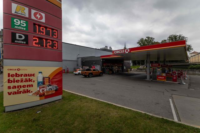 This photograph taken on October 3, 2026 shows an Circle-K petrol station in downtown of Riga, Latvia. (Photo by Wojtek RADWANSKI / AFP)