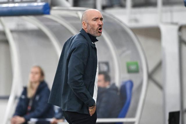 Finland's head coach Jacob Friis reacts from the sidelines during the UEFA Nations League Group C1 between Finland and Albania in Helsinki on October 3, 2026. (Photo by Emmi Korhonen / LEHTIKUVA / AFP) / Finland OUT