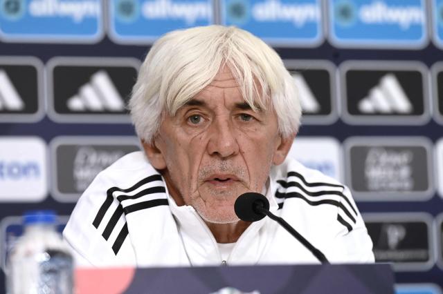 Greece's Serbian head coach Ivan Jovanovic addresses a press conference at the Toumba Stadium in Thessaloniki, on October 3, 2026, ahead of the UEFA Nations League Group A2 football match between Greece and Germany. (Photo by Sakis Mitrolidis / AFP)