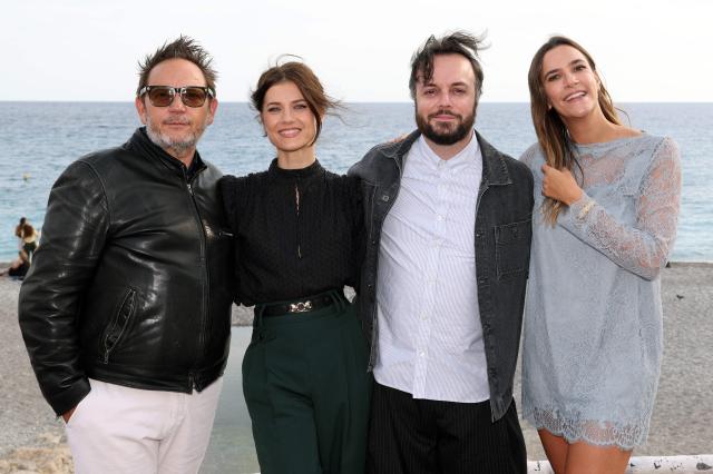 (LtoR) French director Maurice Hermet, French actress Alice Dufour, French actor Jeremy Lopez and Swiss actress Charlotte Gabris pose during a photocall for the film "Instinct de famille" as part of the 8th edition of the Cineroman film festival in Nice, French Riviera, on October 3, 2026. (Photo by Valery HACHE / AFP)