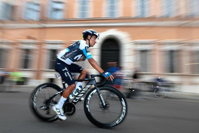 (FILES) Movistar Team's Colombian rider Nairo Quintana is pictured before the 12th stage of the 108th Giro d'Italia cycling race of 172kms from Modena to Viadana on May 22, 2025. Quintana, the son of a farming family in the Andes, turned into a daring beetle who shook Colombia to its core, fighting epic battles that made him a legend. (Photo by Luca Bettini / AFP)