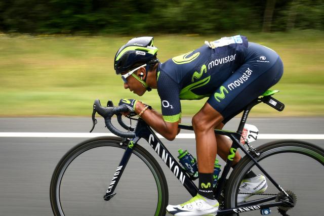 (FILES) Colombia's Nairo Quintana rides during the 212,5 km third stage of the 104th edition of the Tour de France cycling race on July 3, 2017 between Verviers, Belgium and Longwy, France. Quintana, the son of a farming family in the Andes, turned into a daring beetle who shook Colombia to its core, fighting epic battles that made him a legend. (Photo by Lionel BONAVENTURE / AFP)