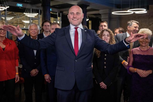 TOPSHOT - Latvia's Prime Minister Andris Kulbergs reacts as he waits for the first exit poll results of the general election during his Apvienotais Saraksts (United List) party’s election night in Riga on October 3, 2026. (Photo by Wojtek RADWANSKI / AFP) / ALTERNATIVE CROP