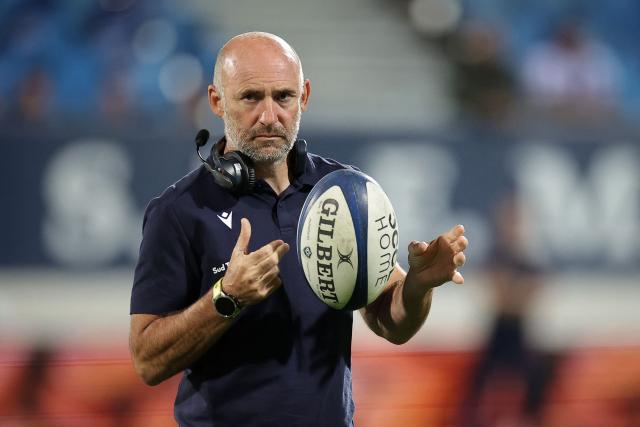 Castres' head coach Xavier Sadourny looks on before the French Top14 rugby union match between Castres Olympique and Stade Toulousain at Stade Pierre Fabre in Castres, southwestern France, on October 3, 2026. (Photo by Valentine CHAPUIS / AFP)