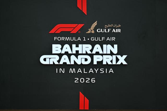 Signage is displayed for the Formula One Bahrain Grand Prix in Sepang on October 4, 2026. (Photo by Lillian SUWANRUMPHA / AFP)