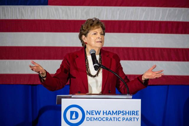 US Senator Jeanne Shaheen (D-NH) speaks at the 2026 Eleanor Roosevelt Dinner in Concord, New Hampshire, on October 3, 2026. (Photo by Joseph Prezioso / AFP)