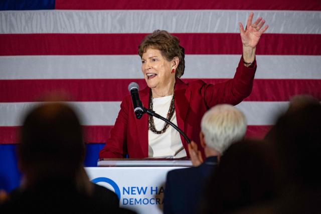 US Senator Jeanne Shaheen (D-NH) speaks at the 2026 Eleanor Roosevelt Dinner in Concord, New Hampshire, on October 3, 2026. (Photo by Joseph Prezioso / AFP)