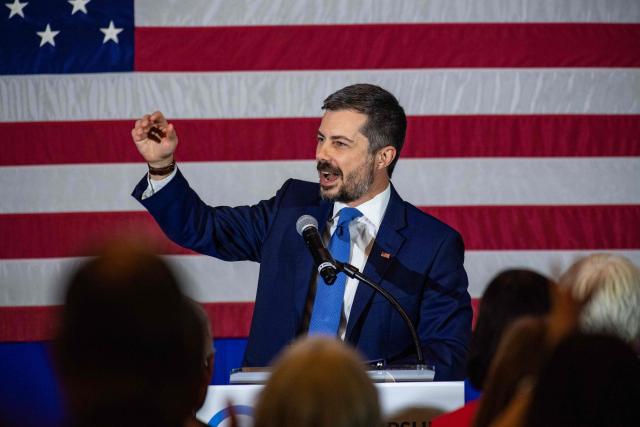 Former US Secretary of Transportation Pete Buttigieg speaks at the 2026 Eleanor Roosevelt Dinner in Concord, New Hampshire, on October 3, 2026. (Photo by Joseph Prezioso / AFP)