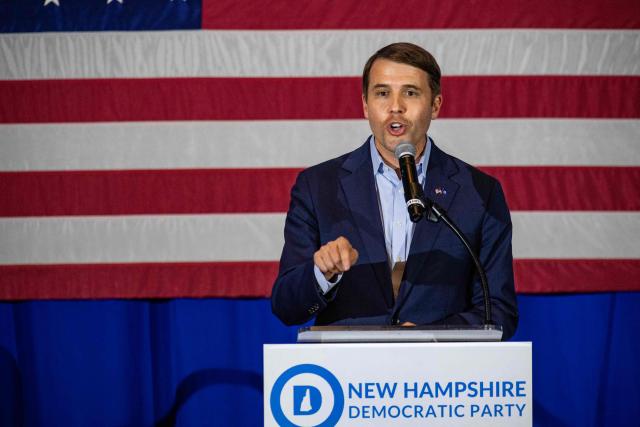 US Congressman Chris Pappas (D-NH) and candidate for US Senate speaks at the 2026 Eleanor Roosevelt Dinner in Concord, New Hampshire, on October 3, 2026. (Photo by Joseph Prezioso / AFP)
