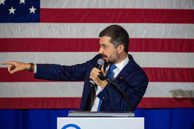 Former US Secretary of Transportation Pete Buttigieg speaks at the 2026 Eleanor Roosevelt Dinner in Concord, New Hampshire, on October 3, 2026. (Photo by Joseph Prezioso / AFP)