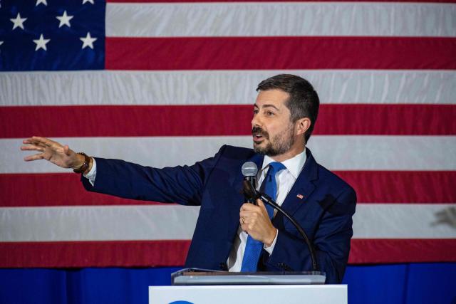 Former US Secretary of Transportation Pete Buttigieg speaks at the 2026 Eleanor Roosevelt Dinner in Concord, New Hampshire, on October 3, 2026. (Photo by Joseph Prezioso / AFP)