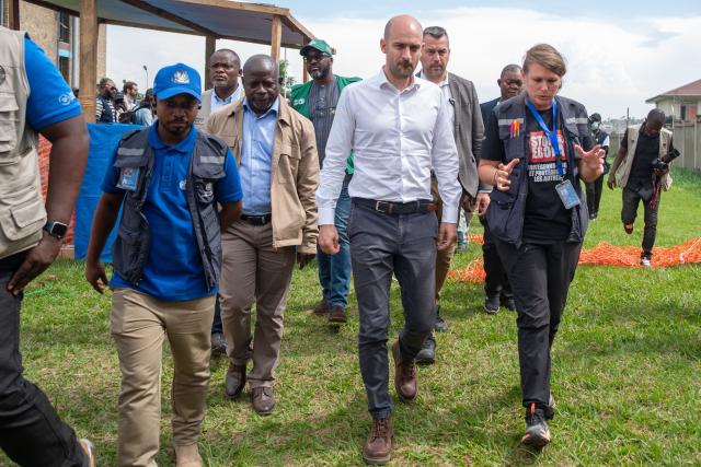 French Minister for Europe and Foreign Affairs Jean-Noël Barrot visits the facilities of the National Institute of Biomedical Research (INRB) laboratory during his visit to Bunia, Ituri Province, Democratic Republic of Congo, on October 3, 2026. (Photo by Hardy BOPE / AFP)