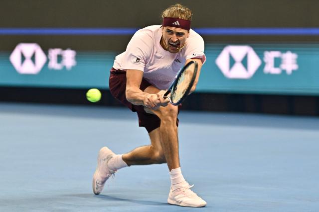 Germany’s Alexander Zverev hits a return to Serbia's Novak Djokovic during their men’s singles quarter-final at the China Open tennis tournament in Beijing on October 4, 2026. (Photo by Pedro PARDO / AFP)