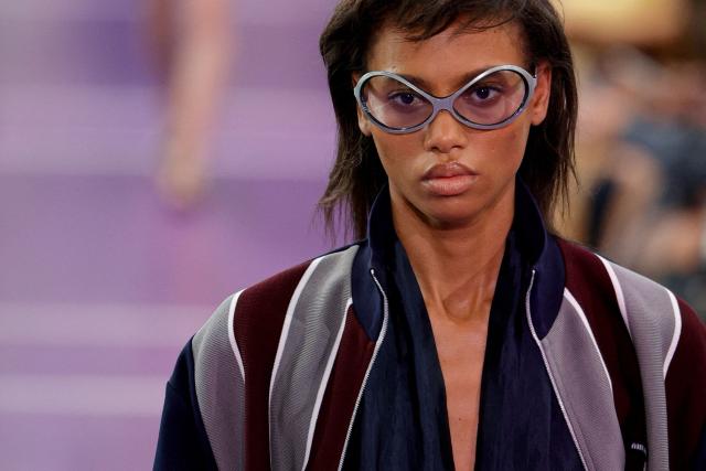 A model presents a creation for Miu Miu Women's Spring/Summer 2027 collection fashion show as part of the Paris Fashion Week, in Paris on October 4, 2026. (Photo by GEOFFROY VAN DER HASSELT / AFP)