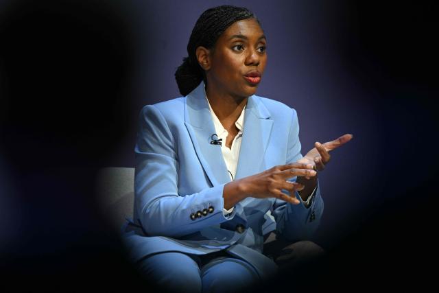 Britain's main opposition Conservative Party leader Kemi Badenoch speaks on stage on the first day of the annual Conservative Party conference in Birmingham, central England, on October 4, 2026.  (Photo by Oli SCARFF / AFP)