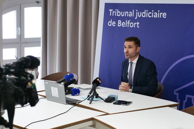 Public prosecutor Paul-Edouard Lallois delivers a speech during a press conference by the Belfort public prosecutor on the assault of a police officer by demonstrators during a high school students protest in Belfort on October 4, 2026. A high school student suspected of having taken part in the beating of a police officer in Belfort on October 2, on the sidelines of a high school protest, has filed a complaint for attempted murder, the lawyer for this teenager told AFP. The officer had tried to arrest him before being attacked. the student is one of the two minors, aged 17 and 15, who were arrested for the beating of a police officer in Belfort on October 2, and are being prosecuted for aggravated assault and not attempted murder, prosecutor Paul-Édouard Lallois told the press on October 4. (Photo by Sébastien SAUGUES / AFP)