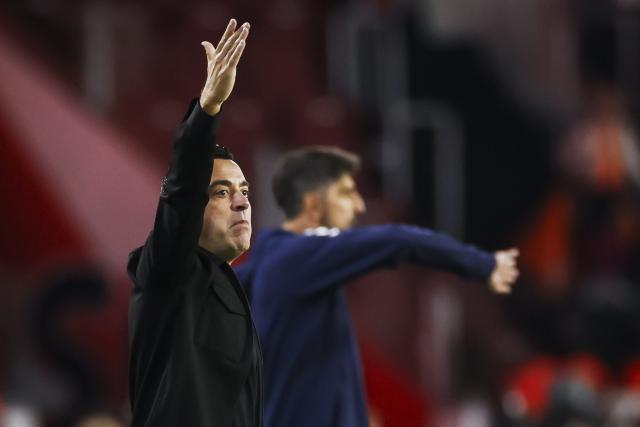 Netherlands' coach Xavi Hernandez gestures from the touchline during the UEFA Nations League football Group A2 match between the Netherlands and Serbia at the Philips stadium in Eindhoven on October 4, 2026. (Photo by Koen van Weel / ANP / AFP) / Netherlands OUT