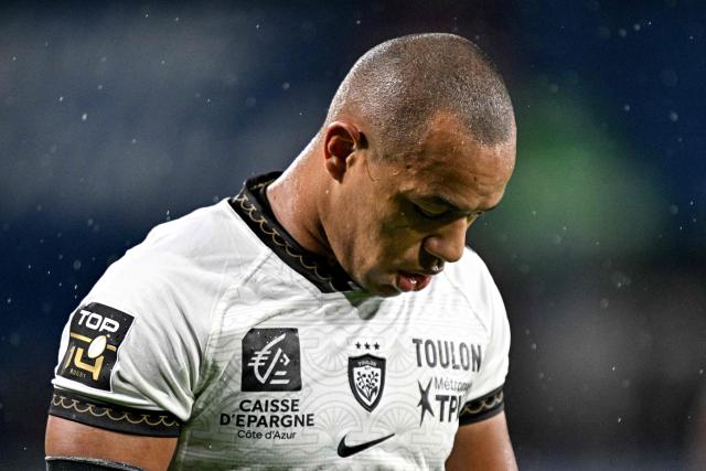 Toulon's French center Gaël Fickou reacts during the French Top 14 rugby union match between Montpellier Herault Rugby (MHR) and Rugby Club Toulonnais (RCT) at the Stade de la Mosson in Montpellier, southern France, on October 4, 2026. (Photo by Gabriel BOUYS / AFP)