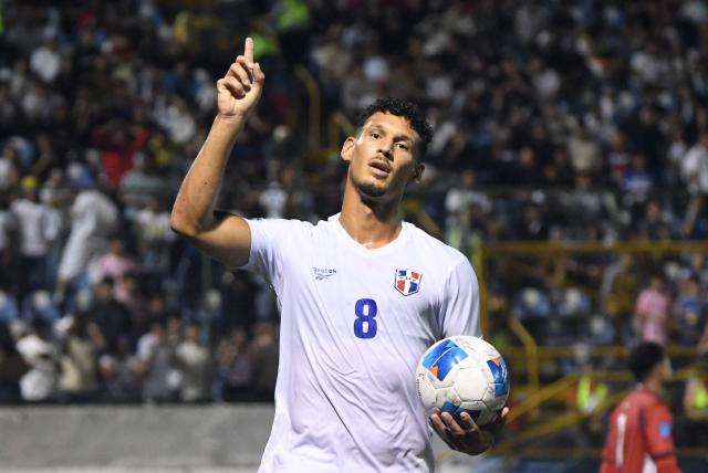 Dominican Republic's forward #08 Heinz Morschel celebrates after scoring the equalising goal from the penalty spot during the Concacaf Nations League Cup football match between Nicaragua and Dominican Republic at the National Stadium in Managua on October 4, 2026. (Photo by AFP)